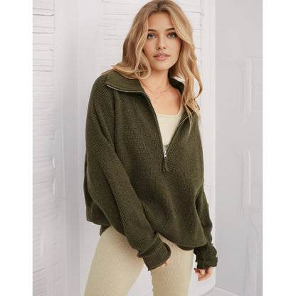 Half Zip Waffle Sweater Set